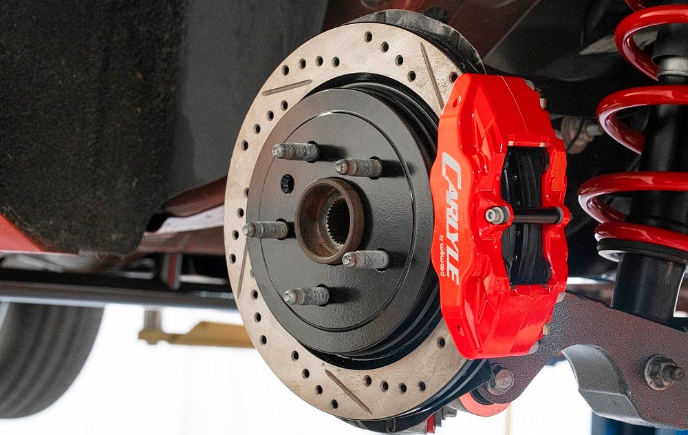5th Gen Camaro 15" Conversion Kit By Carlyle Racing, Drilled And Slotted Rotors, Red Calipers