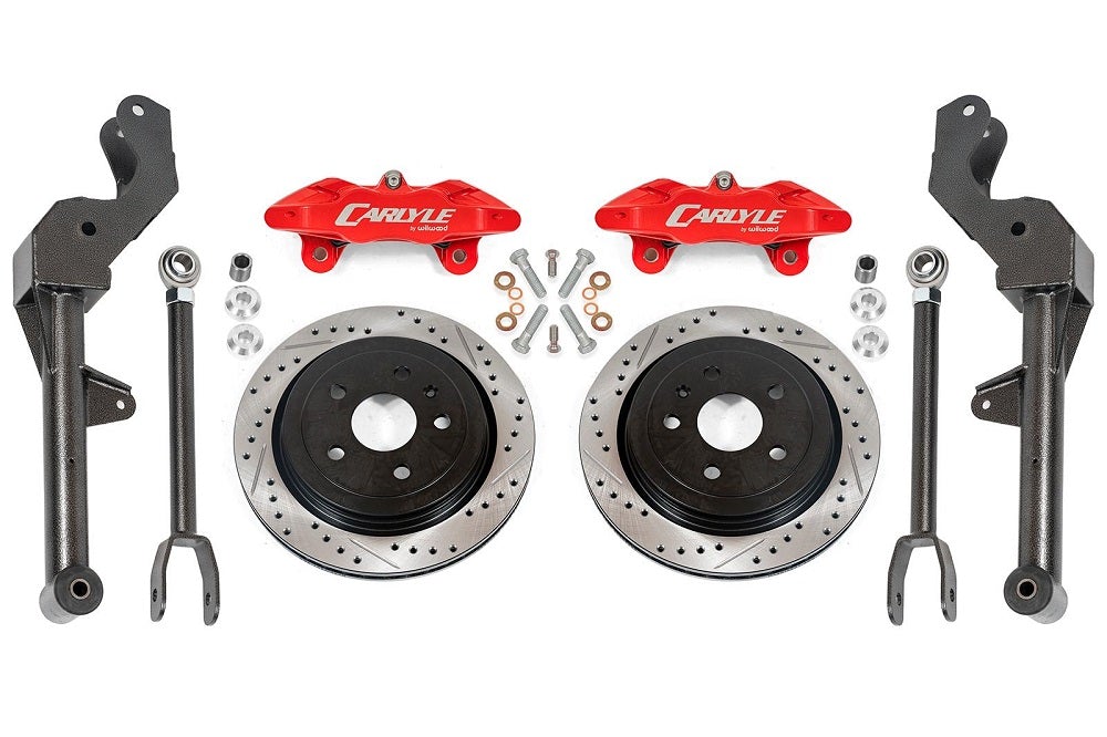 5th Gen Camaro 15" Conversion Kit By Carlyle Racing, Drilled And Slotted Rotors, Red Calipers
